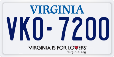 VA license plate VKO7200