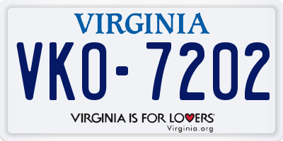 VA license plate VKO7202