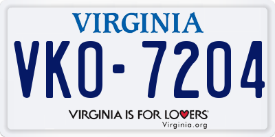 VA license plate VKO7204