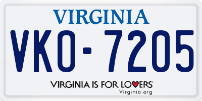 VA license plate VKO7205