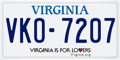 VA license plate VKO7207