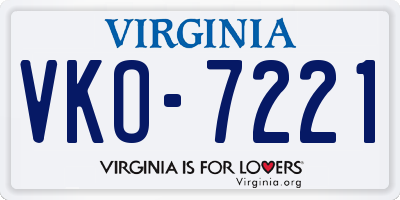 VA license plate VKO7221