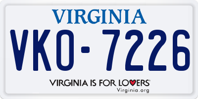 VA license plate VKO7226