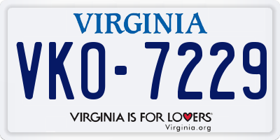 VA license plate VKO7229