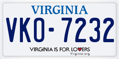 VA license plate VKO7232
