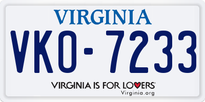 VA license plate VKO7233