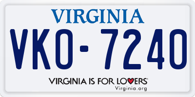 VA license plate VKO7240
