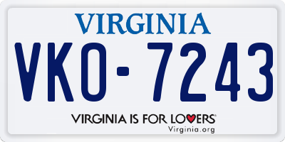 VA license plate VKO7243