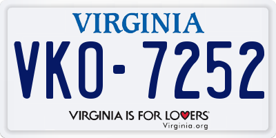 VA license plate VKO7252