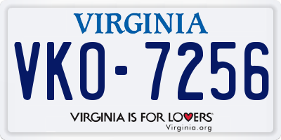 VA license plate VKO7256