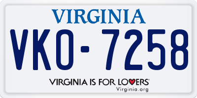 VA license plate VKO7258