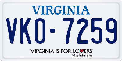 VA license plate VKO7259