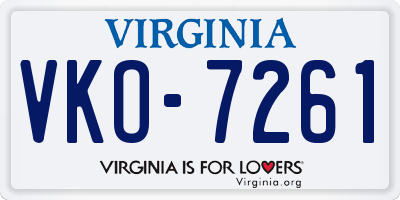 VA license plate VKO7261
