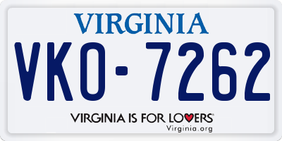 VA license plate VKO7262