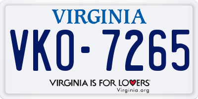 VA license plate VKO7265