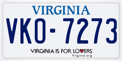 VA license plate VKO7273