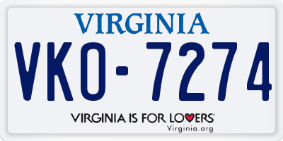 VA license plate VKO7274