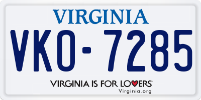 VA license plate VKO7285