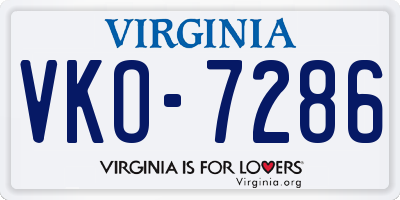 VA license plate VKO7286