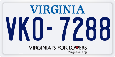VA license plate VKO7288