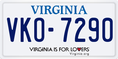 VA license plate VKO7290