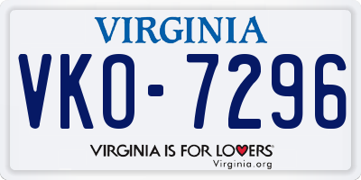 VA license plate VKO7296