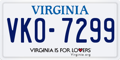 VA license plate VKO7299