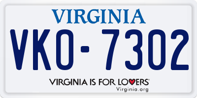 VA license plate VKO7302