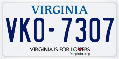VA license plate VKO7307