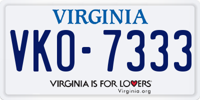 VA license plate VKO7333