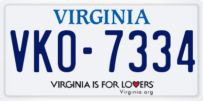 VA license plate VKO7334
