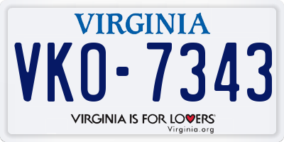 VA license plate VKO7343