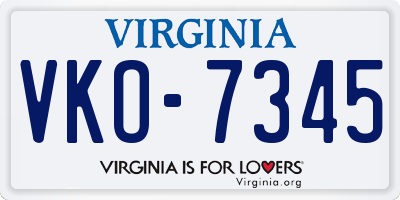 VA license plate VKO7345