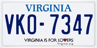 VA license plate VKO7347