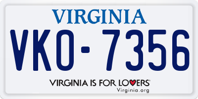 VA license plate VKO7356