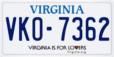 VA license plate VKO7362