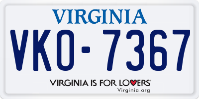 VA license plate VKO7367