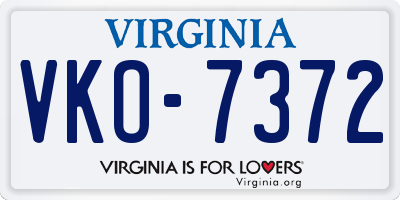 VA license plate VKO7372