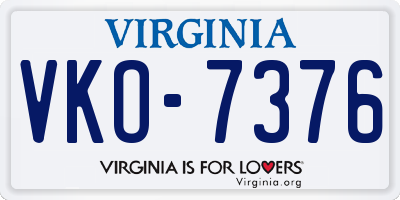VA license plate VKO7376