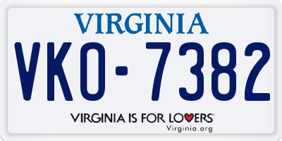 VA license plate VKO7382