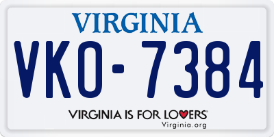 VA license plate VKO7384