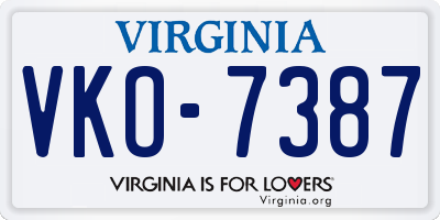 VA license plate VKO7387