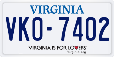 VA license plate VKO7402