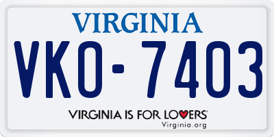 VA license plate VKO7403