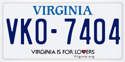 VA license plate VKO7404