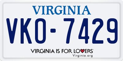 VA license plate VKO7429