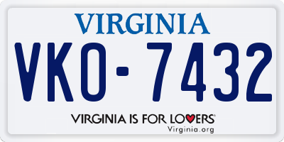 VA license plate VKO7432
