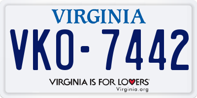 VA license plate VKO7442