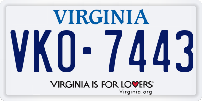 VA license plate VKO7443