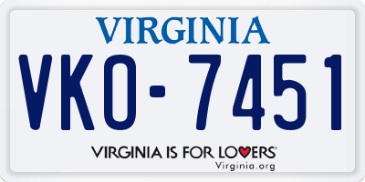 VA license plate VKO7451